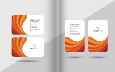 Modern business card design templates with orange wave patterns