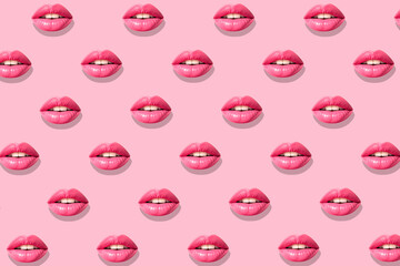 Seamless pattern with shinny juicy pink lips