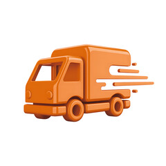 Orange 3D Delivery Truck Icon with Speed Lines on Black Background transport logistics