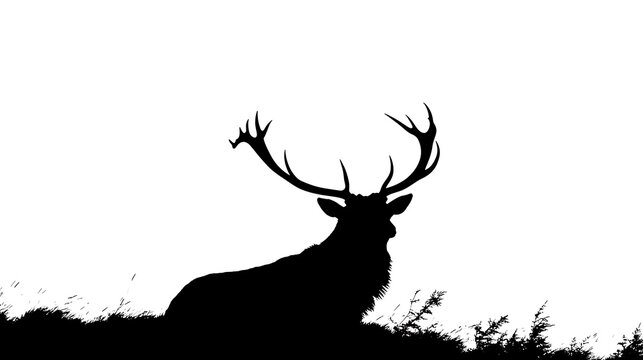 Timeless animal silhouette photography presented in classic black and white style on white background, captured using a full-frame mirrorless camera with an 85mm lens, sharp focus on iconic