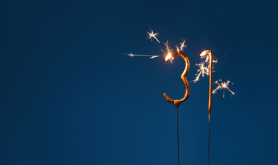 31 years celebration festive background made with Bengal fires in the form of number Thirty one.