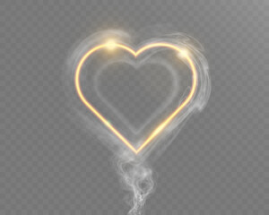 Glowing golden heart outline with soft smoke trail on transparent background.
