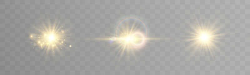 Warm radiant light burst with soft sun rays spreading outward on transparent background.

