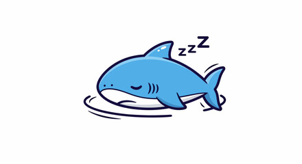 Fototapeta premium Cute Cartoon Blue Shark Sleeping Peacefully Underwater.