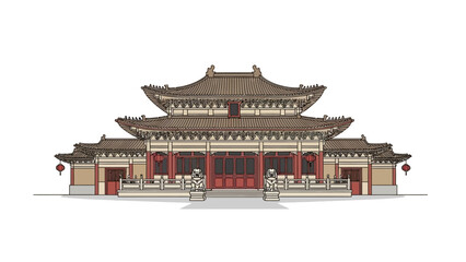 Obraz premium Detailed Illustration of a Traditional Chinese Temple Building