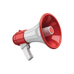 Red and White Megaphone with Textured Handle Isolated on Black Background bullhorn