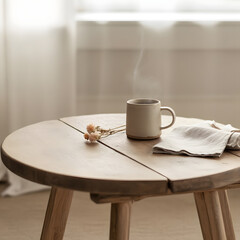 Morning coffee in serene setting