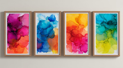 &ldquo;Watercolor Framed Art Set on White Background &ndash; Hand-Painted Wall Decor&rdquo;