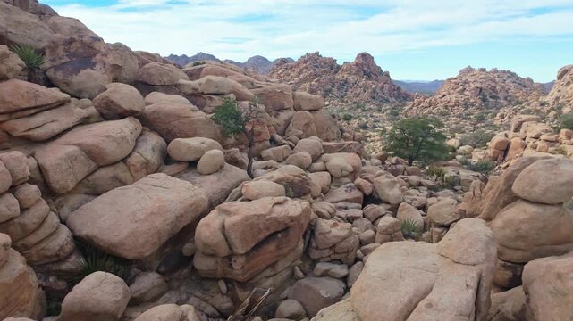 One mile loop hike through Hidden Valley Trail featuring scenic desert valley surrounded by massive rock formations in Joshua Tree National Park California
