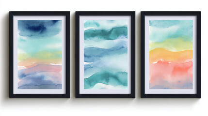 &ldquo;Watercolor Framed Art Set on White Background &ndash; Hand-Painted Wall Decor&rdquo;