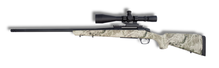 High powered rifle and riflescope isolated with shadow