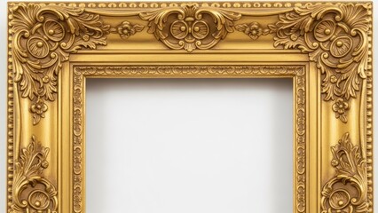 Obraz premium Ornate, gilded rectangular frame with intricate, decorative scrolls and floral motifs