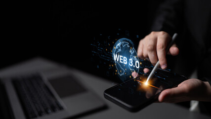 Concept of Web 3.0, the next generation of the internet. This technology represents a decentralized global network built on blockchain, enabling new digital experiences. Fermion