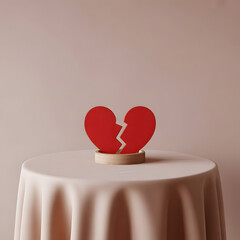 Broken heart on table