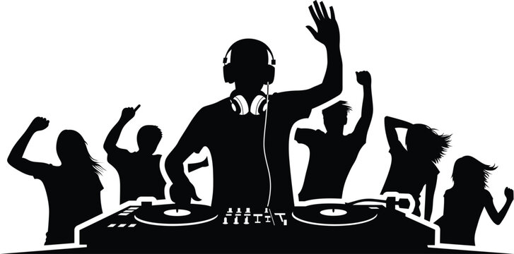 Happy new year celebration with dj and friends partying