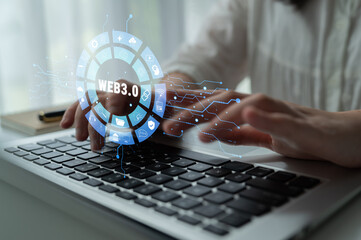 The Web 3.0 technology ecosystem and its digital applications. An interface showcasing the various components of the next generation internet. Motif