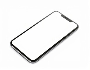 Smartphone with Blank White Screen, No Name Mobile Phone Mockup on White Background
