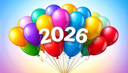 Whimsical 2026 Balloon Bouquet Illustration