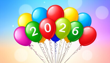 Whimsical 2026 Balloon Bouquet Illustration