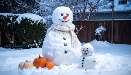 Whimsical 2026 Snowman Family in Backyard New Year Eve Play