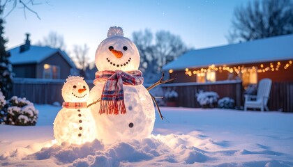 Whimsical 2026 Snowman Family in Backyard New Year Eve Play