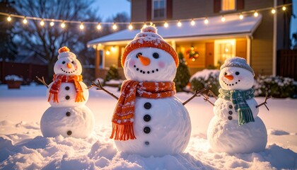 Whimsical 2026 Snowman Family in Backyard New Year Eve Play