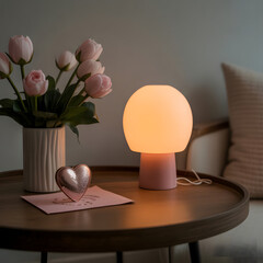 Cozy living room corner with decorative light and flowers