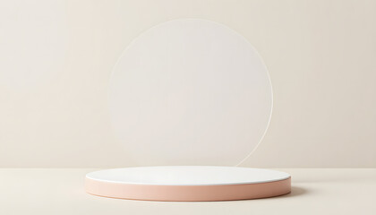 Minimalist Stage: A simple, elegant platform and a transparent circular accent, creating a serene and captivating display space, evoking a sense of purity and sophistication.