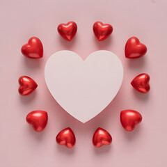 Red hearts surrounding a white heart