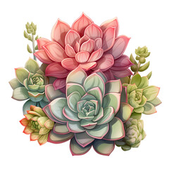 Echeveria Plants on White, Botanical Details