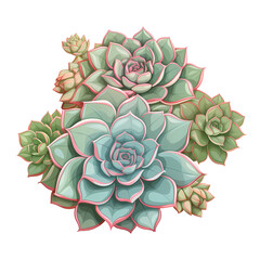 Echeveria Botanical Collection on White Background