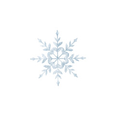 Watercolor snowflake for winter, New Year and Christmas designs. Suitable for holiday decoration, seasonal background, minimal festive layout and greeting cards.