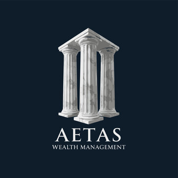 AETAS Wealth Management logo featuring three classical white columns on a dark blue background, symbolizing stability and tradition.
