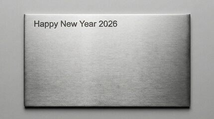 Happy New Year 2026 engraved on brushed steel metal plate