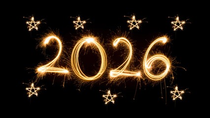 Celebrating the year 2026 with sparkling fireworks