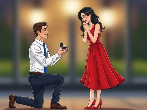 Man proposes to surprised woman