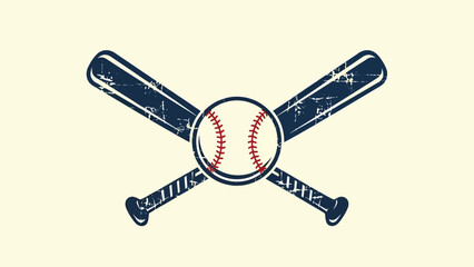 Vector illustration of crossed baseball bats with central ball, bold sports emblem design ideal for logos, posters, merchandise, and branding