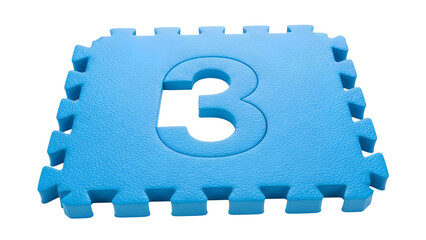 Isolated Blue Foam Puzzle Mat Tile with Cutout Number Three
