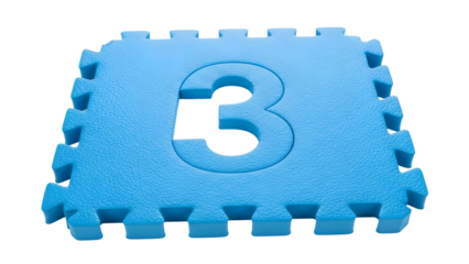 Isolated Blue Foam Puzzle Mat Tile with Cutout Number Three