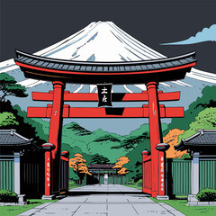 Vector image of a traditional Japanese gate in an image with attractive colors
