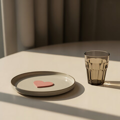 Simple table setting with heart-shaped treat
