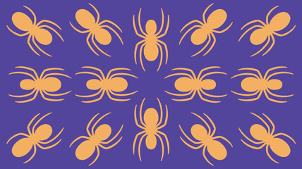 Vibrant orange spiders on purple background for Halloween designs