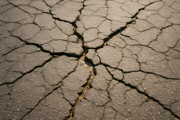 Cracked dry earth shows deep fissures and rough texture under sunlight representing drought lack of water and environmental stress in a barren landscape