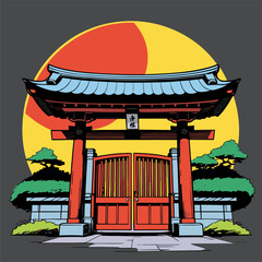 Vector image of a traditional Japanese gate in an image with attractive colors