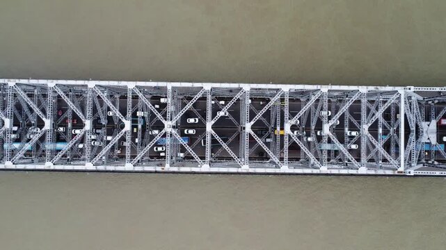 Top view of Howrah bridge. Balanced steel bridge over the Hooghly River in West Bengal, India.