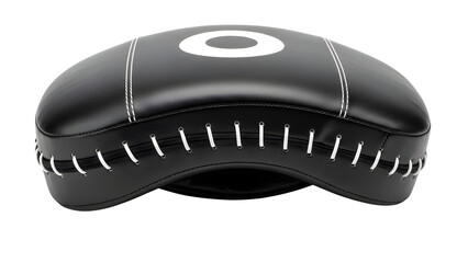 Black Leather Focus Mitt Product Shot with White Stitching Isolated on White Background