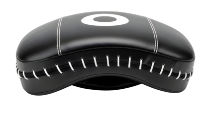 Black Leather Focus Mitt Product Shot with White Stitching Isolated on White Background