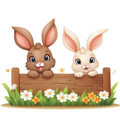 Rustic wooden sign with pair of bunnies