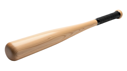 Wooden Baseball Bat with Black Grip Isolated on White Background