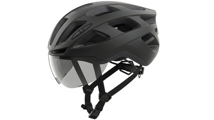 Isolated Black Matte Cycling Helmet with Smoke Visor and Adjustable Strap Product Shot